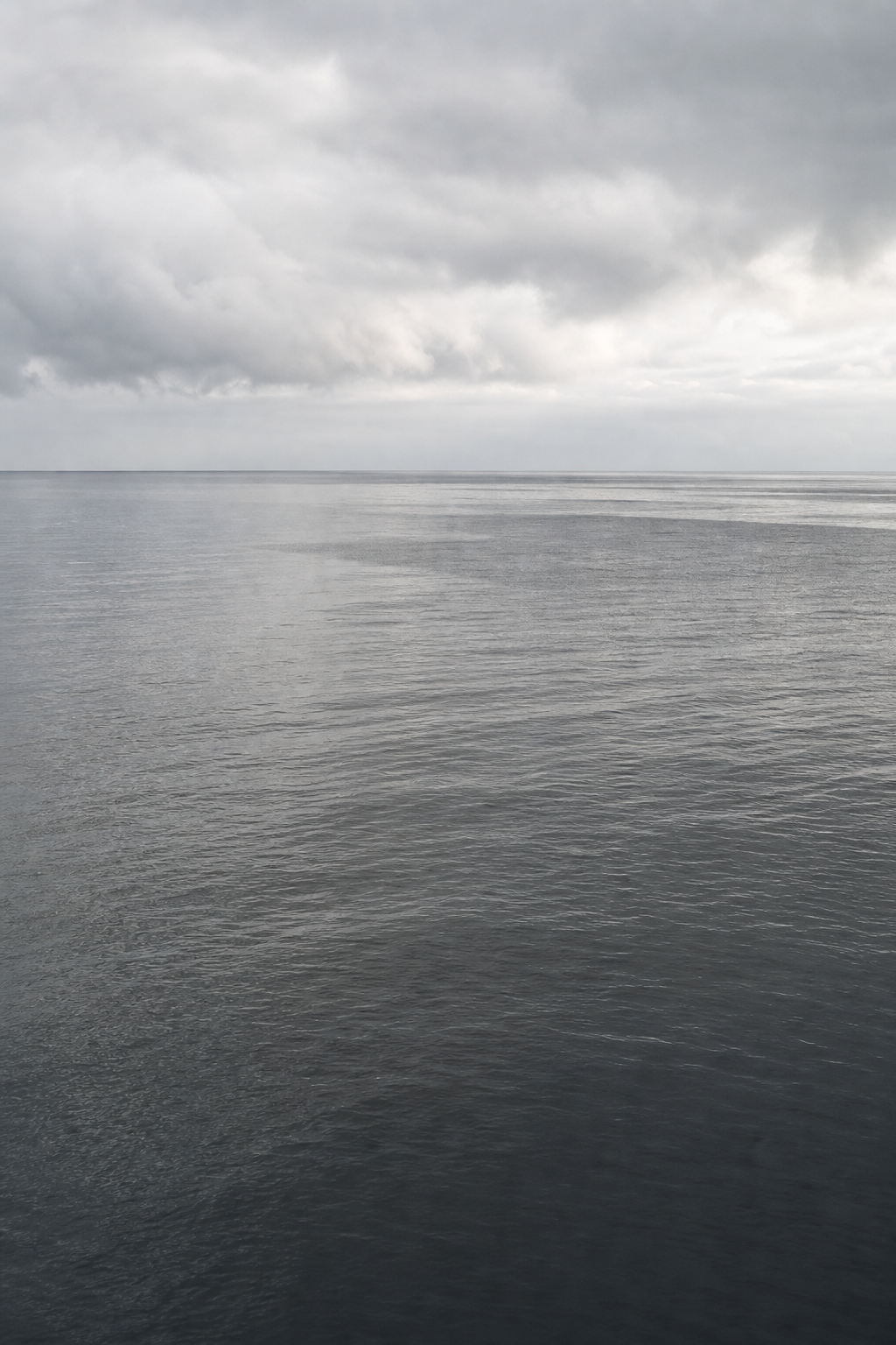 A calm ocean beneath soft overcast clouds